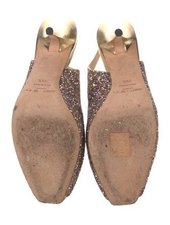 Jimmy Choo Glitter Leather Trim Embellishment Slingback Pumps