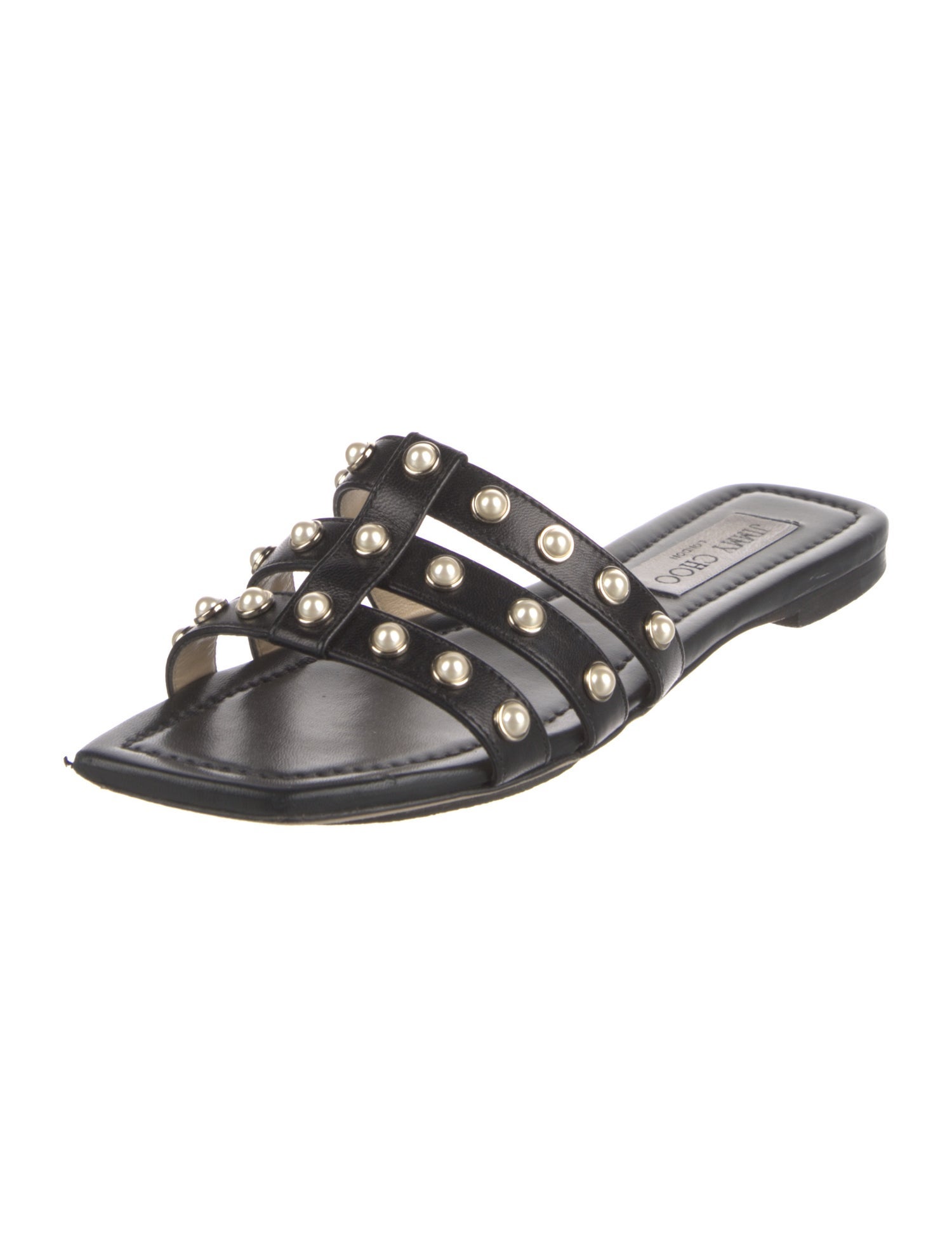 Jimmy Choo Faux Pearl Accents Leather Slides