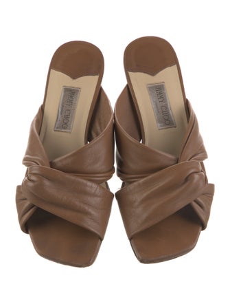 Jimmy Choo Leather Pleated Accents Slides