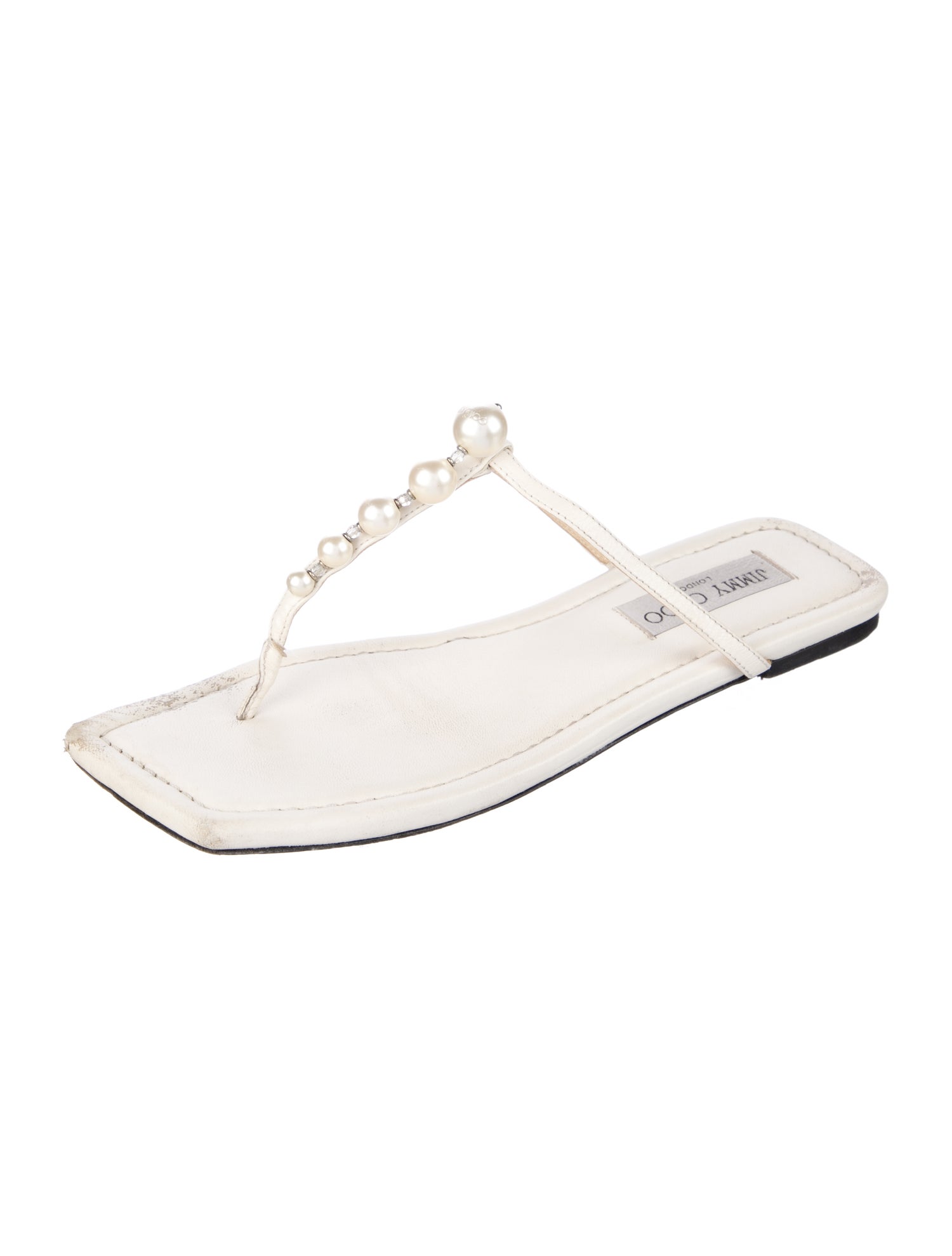 Jimmy Choo Leather Beaded Accents T-Strap Sandals