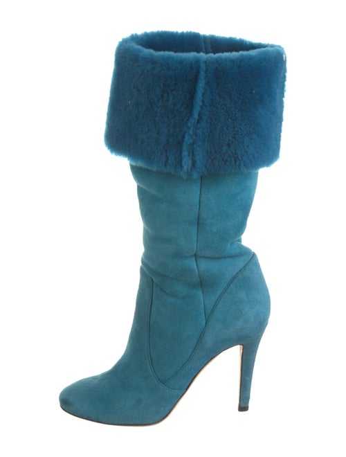 Jimmy Choo Suede Fur Trim Slouch Boots