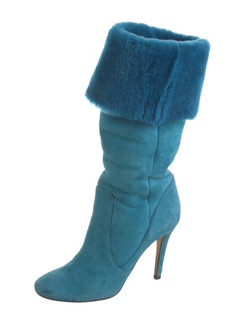 Jimmy Choo Suede Fur Trim Slouch Boots