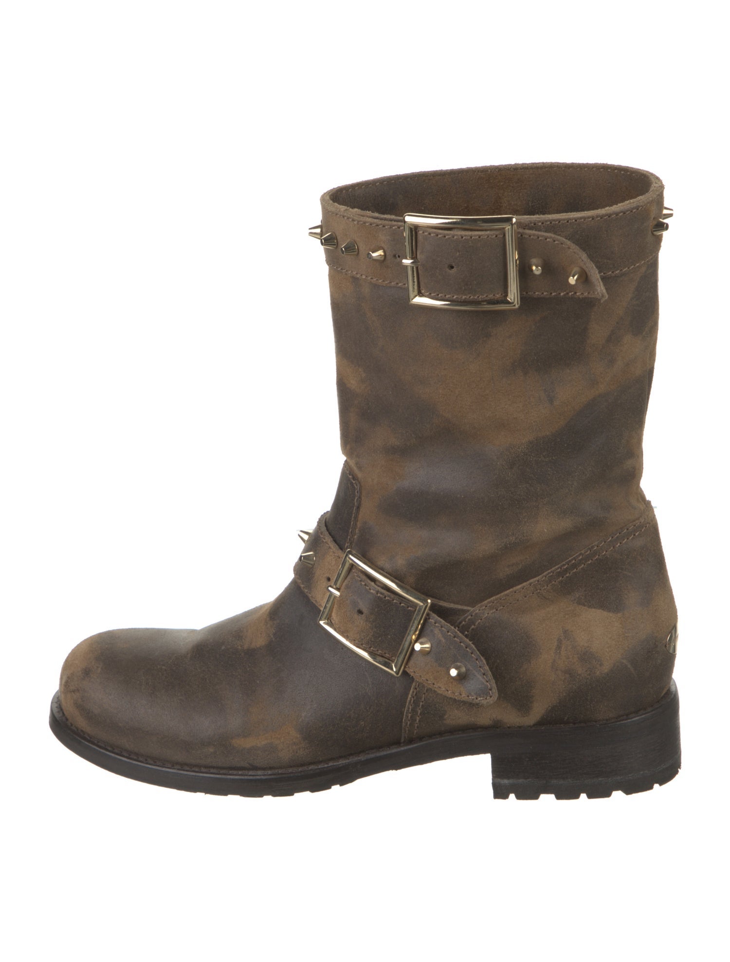 Jimmy Choo Leather Studded Accents Moto Boots