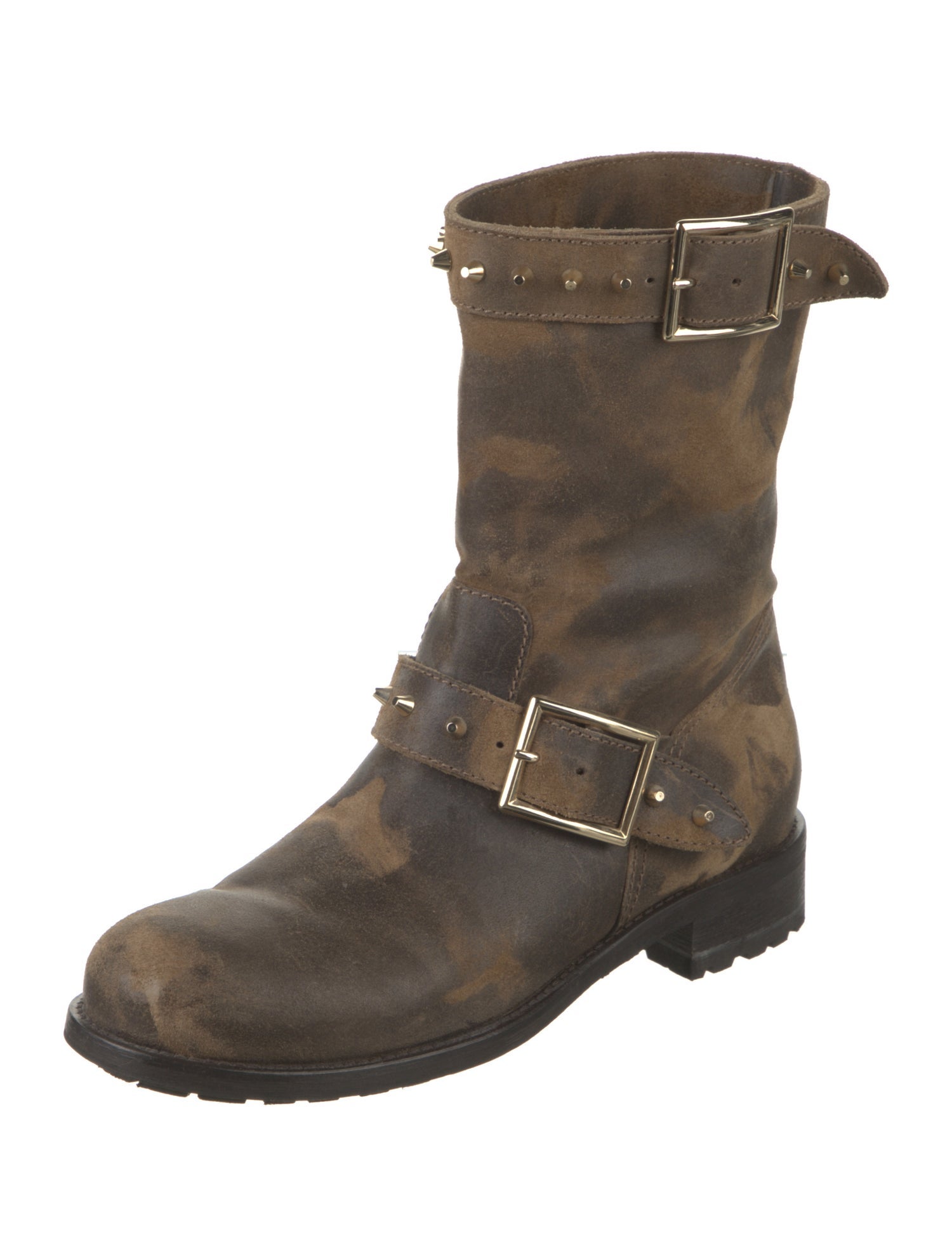 Jimmy Choo Leather Studded Accents Moto Boots