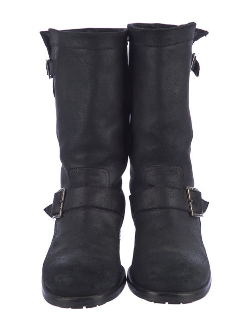 Jimmy Choo Leather Crystal Embellishments Moto Boots