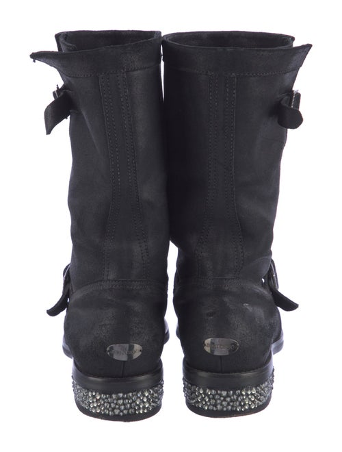 Jimmy Choo Leather Crystal Embellishments Moto Boots