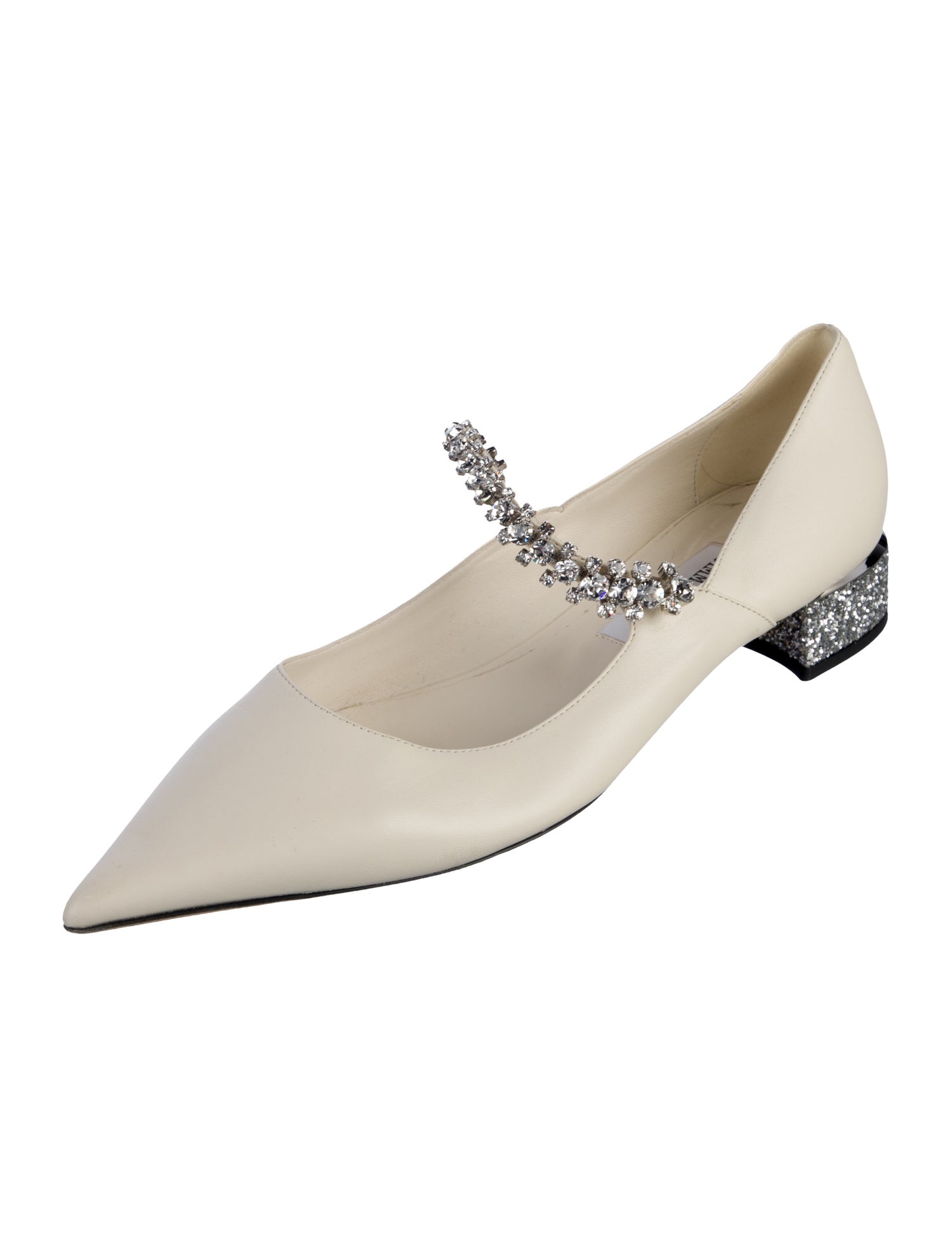 Jimmy Choo Leather Crystal Embellishments Mary Jane Flats