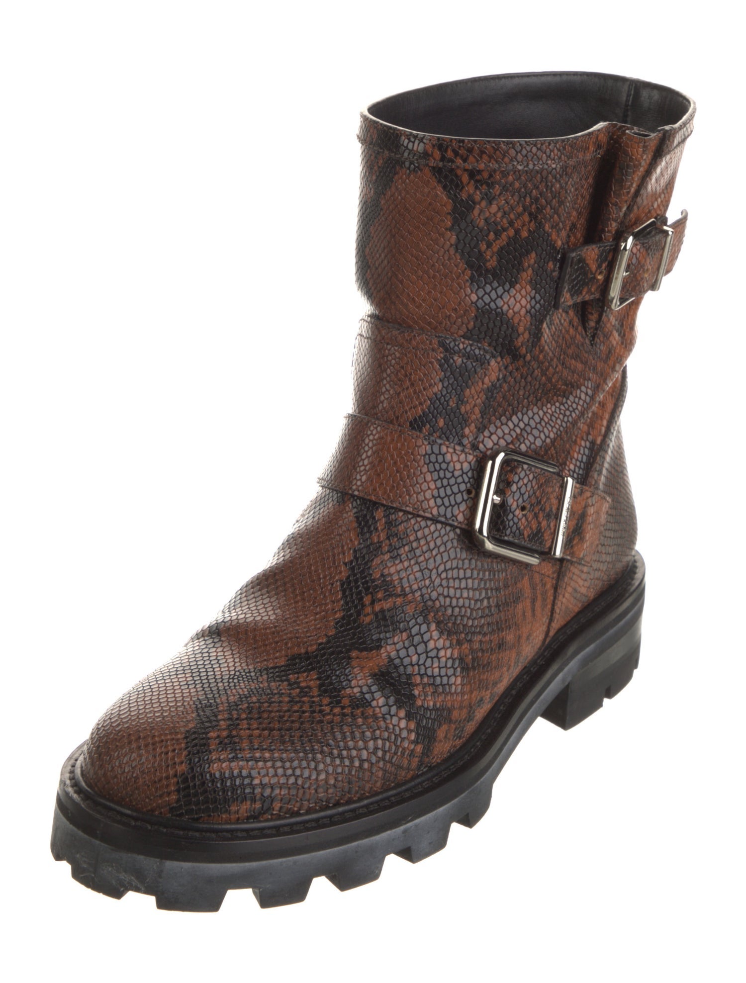 Jimmy Choo Embossed Leather Animal Print Moto Boots