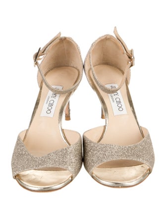 Jimmy Choo Glitter Leather Trim Embellishment Sandals