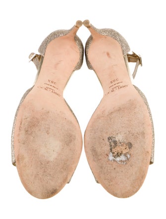 Jimmy Choo Glitter Leather Trim Embellishment Sandals