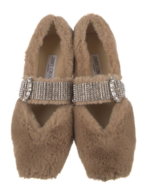 Jimmy Choo Faux Fur Crystal Embellishments Flats
