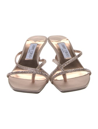 Jimmy Choo Leather Crystal Embellishments Slides