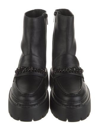 Jimmy Choo Leather Crystal Embellishments Combat Boots