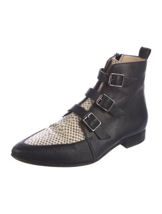 Jimmy Choo Leather Animal Print Combat Boots