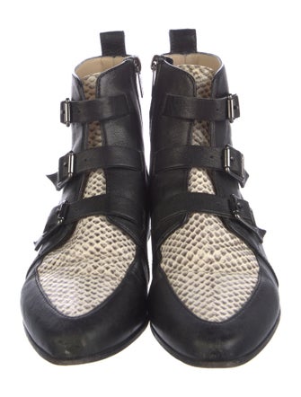 Jimmy Choo Leather Animal Print Combat Boots