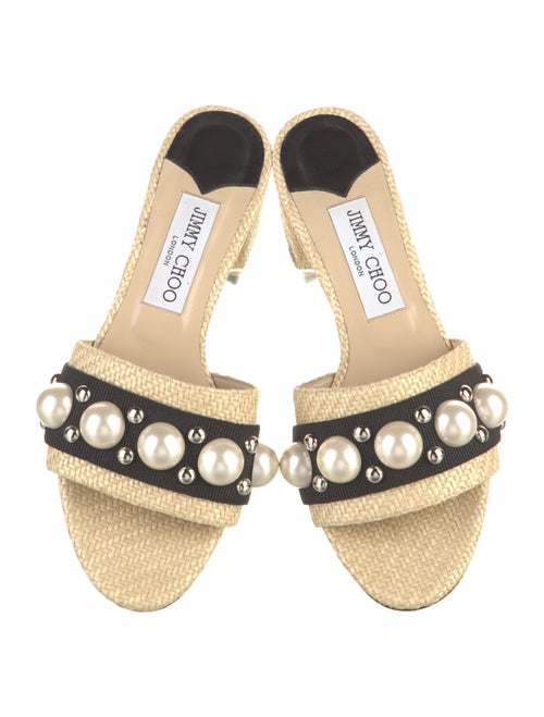 Jimmy Choo Faux Pearl Accents Straw Slides