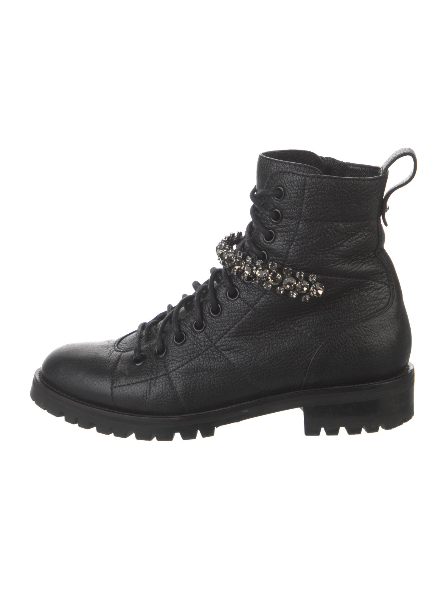 Jimmy Choo Leather Crystal Embellishments Combat Boots