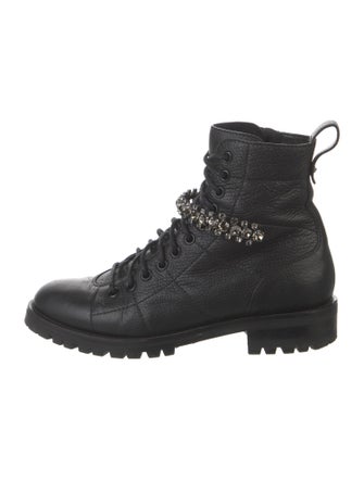 Jimmy Choo Leather Crystal Embellishments Combat Boots
