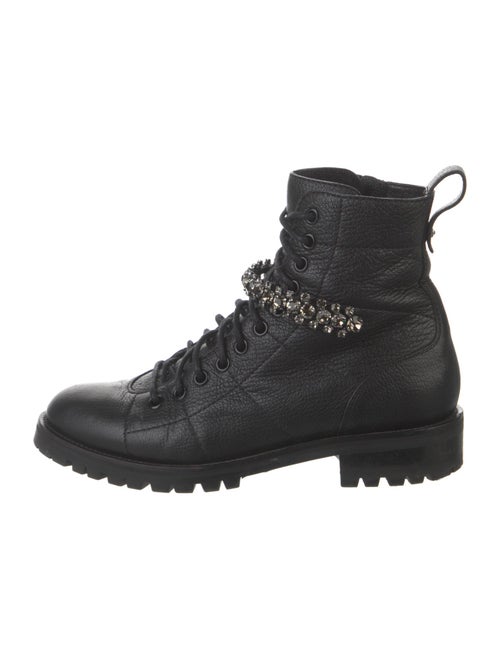 Jimmy Choo Leather Crystal Embellishments Combat Boots