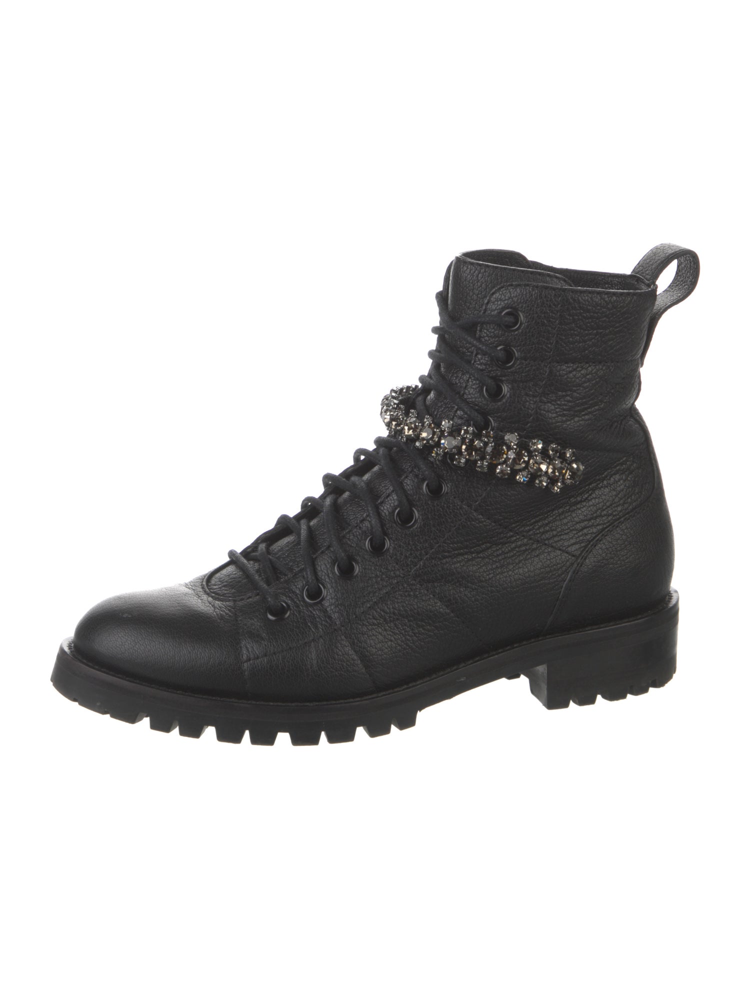 Jimmy Choo Leather Crystal Embellishments Combat Boots