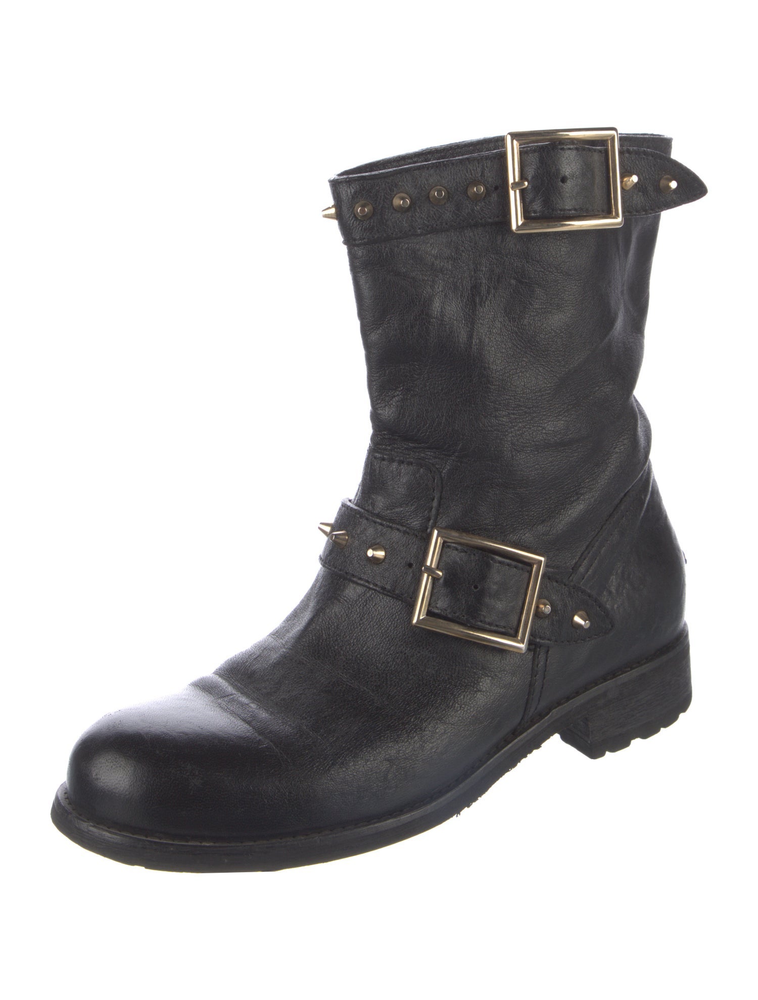 Jimmy Choo Leather Studded Accents Moto Boots