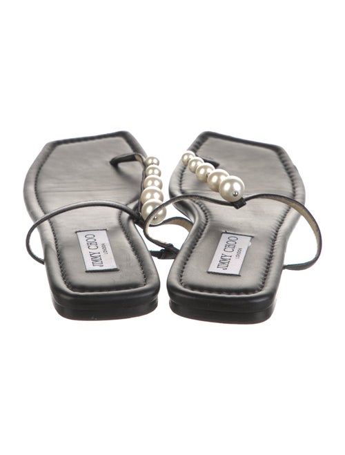 Jimmy Choo Faux Pearl Accents Leather Flip Flops