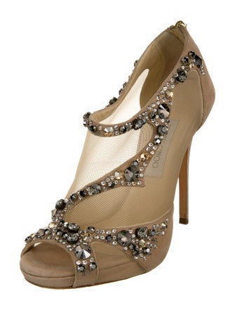 Jimmy Choo Suede Mesh Accents T-Strap Pumps