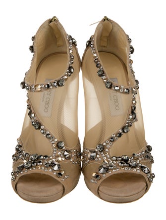 Jimmy Choo Suede Mesh Accents T-Strap Pumps