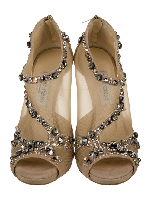 Jimmy Choo Suede Mesh Accents T-Strap Pumps