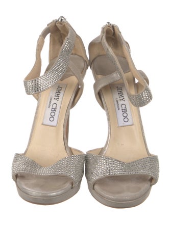 Jimmy Choo Leather Crystal Embellishments Sandals