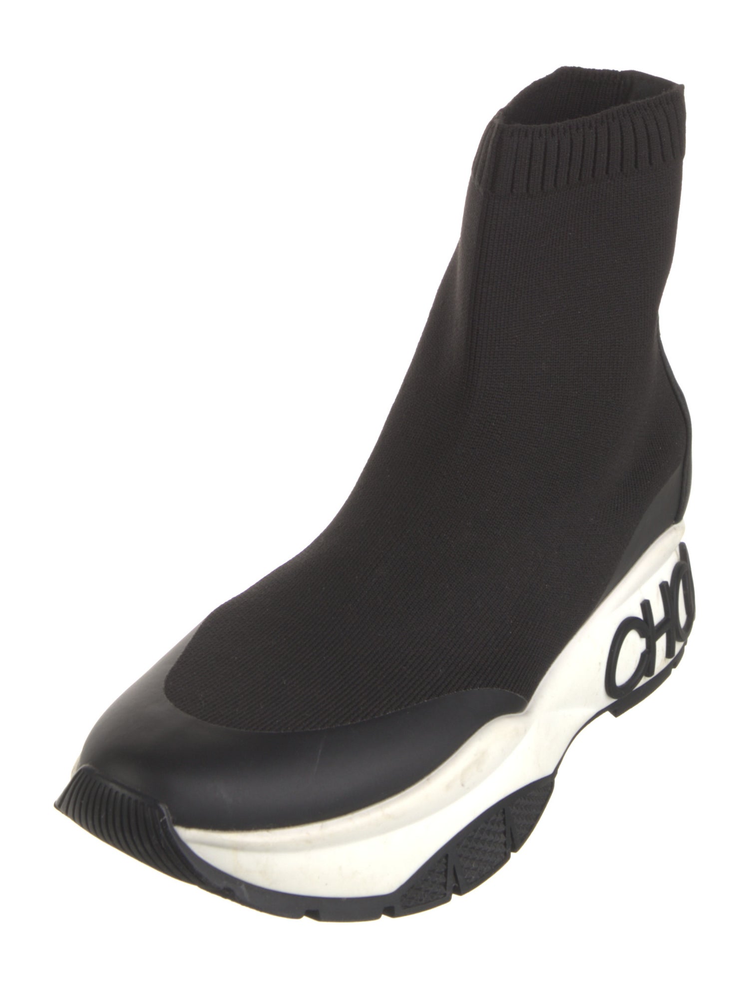 Jimmy Choo Leather Trim Embellishment Sock Sneakers