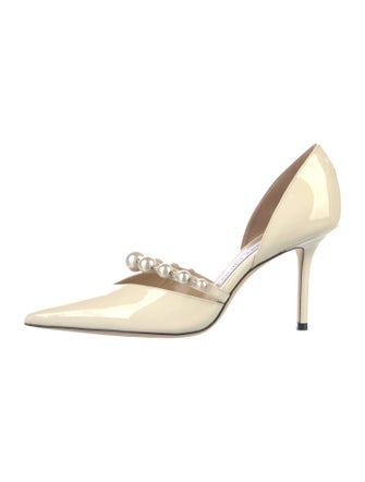 Jimmy Choo Faux Pearl Accents Patent Leather D'Orsay Pumps