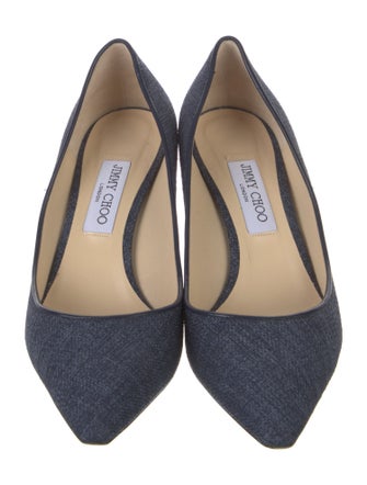 Jimmy Choo Canvas Leather Trim Embellishment Pumps