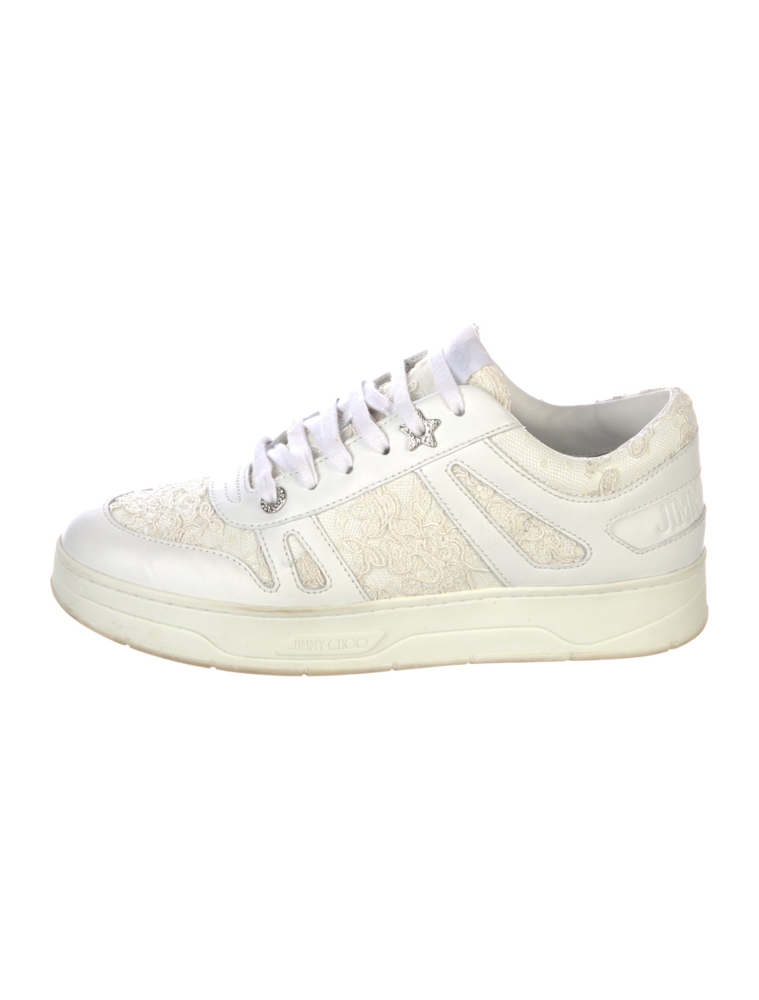 Jimmy Choo Faux Pearl Accents Leather Sneakers