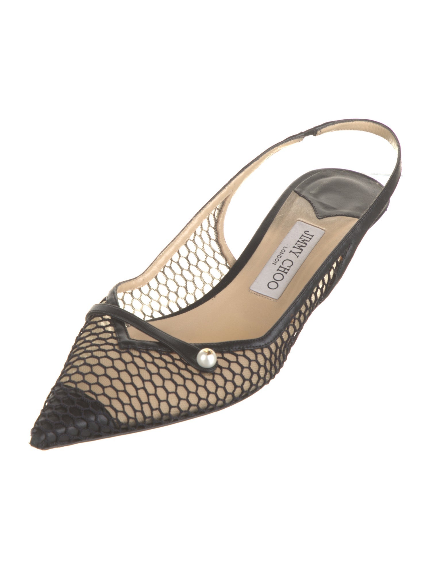 Jimmy Choo Faux Pearl Accents Mesh Slingback Pumps
