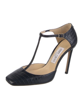 Jimmy Choo Lexica Embossed Leather T-Strap Pumps