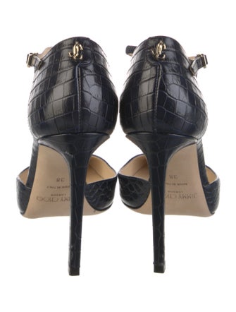 Jimmy Choo Lexica Embossed Leather T-Strap Pumps