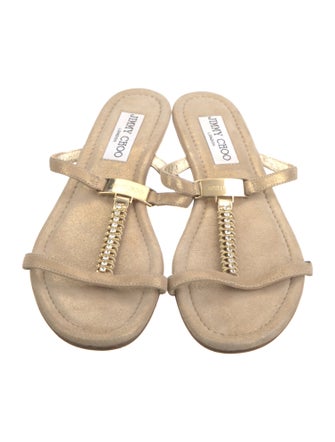 Jimmy Choo Suede Whipstitch Trim T-Strap Sandals