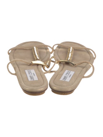 Jimmy Choo Suede Whipstitch Trim T-Strap Sandals