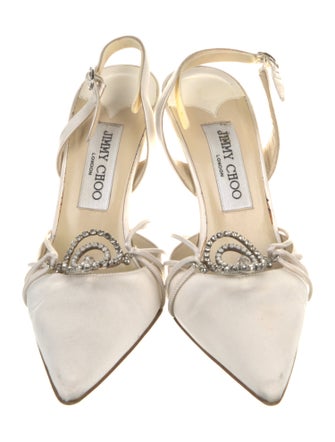 Jimmy Choo Satin Crystal Embellishments Slingback Pumps