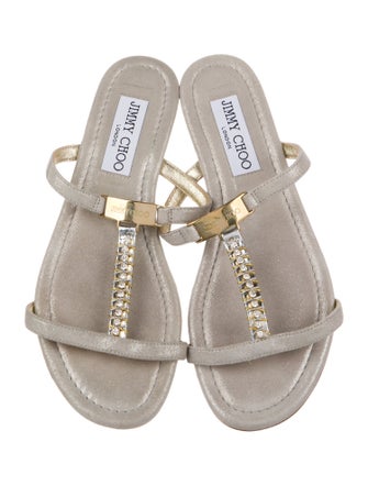 Jimmy Choo Crystal Embellishments T-Strap Sandals