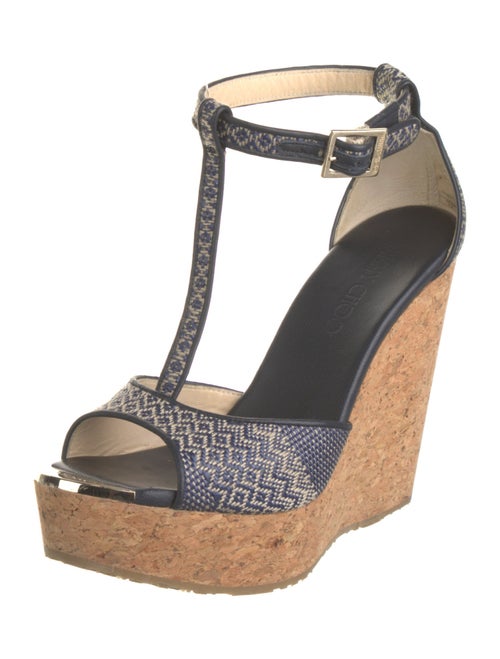 Jimmy Choo Patterned Leather Trim Embellishment T-Strap Pumps