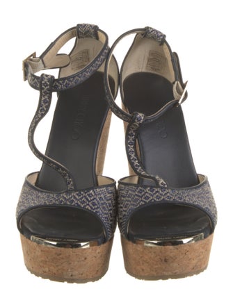 Jimmy Choo Patterned Leather Trim Embellishment T-Strap Pumps