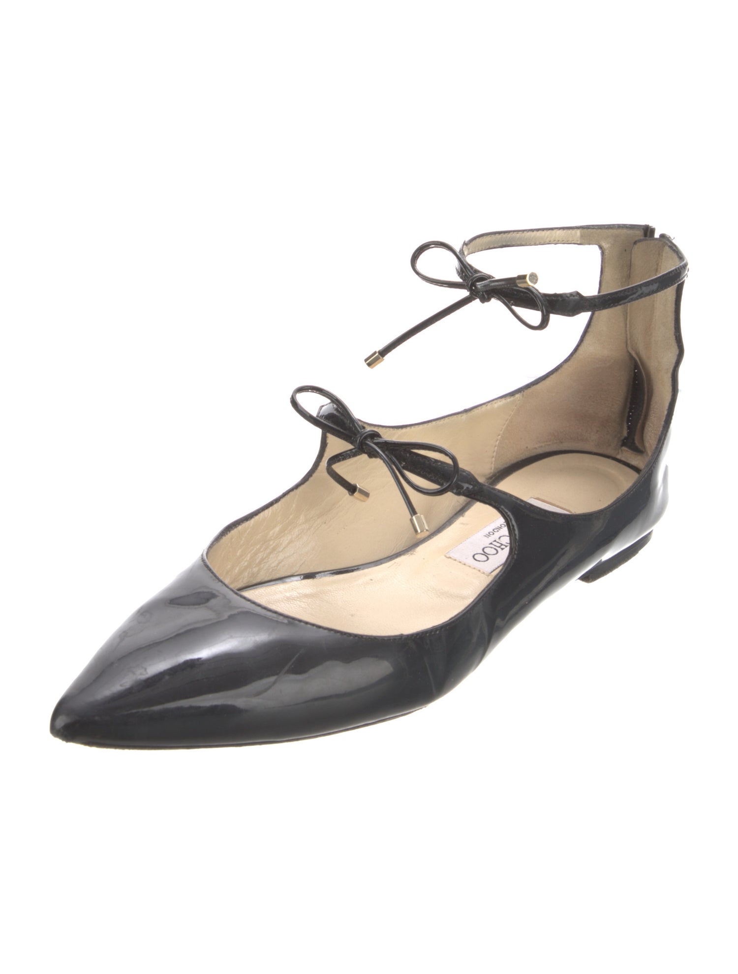 Jimmy Choo Patent Leather Bow Accents Ballet Flats