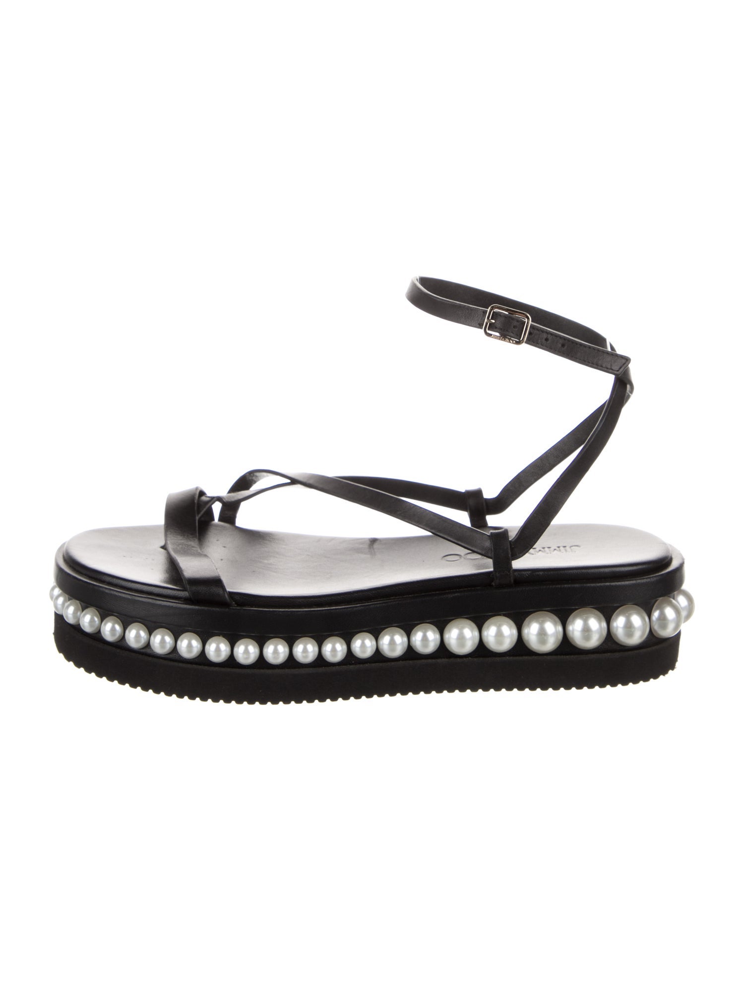 Jimmy Choo Faux Pearl Accents Leather Sandals
