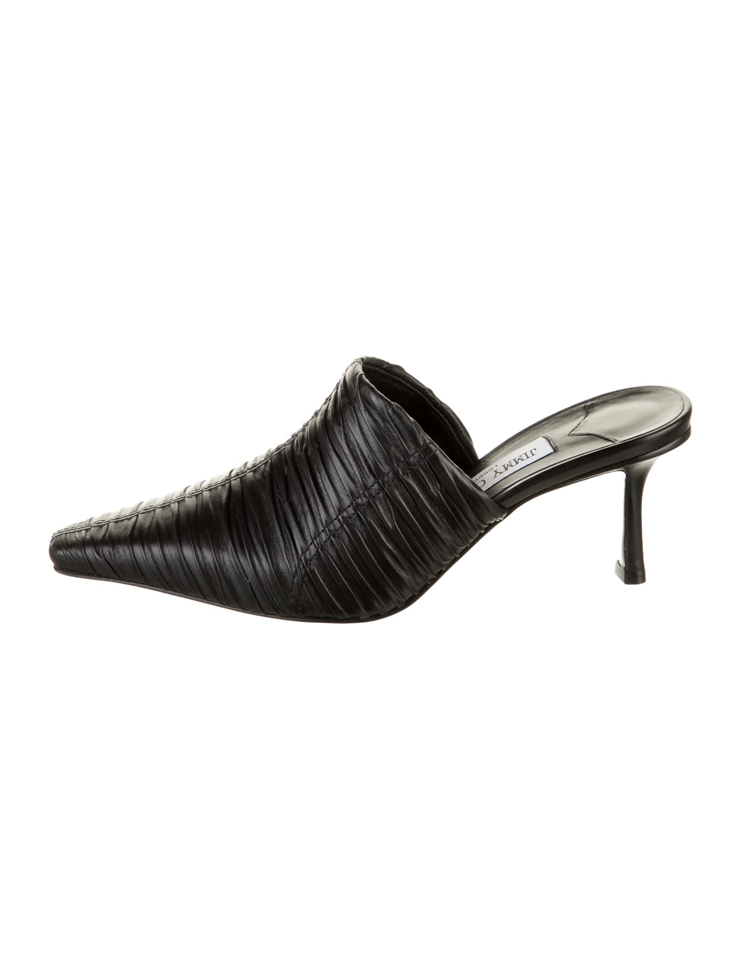 Jimmy Choo Leather Pleated Accents Mules