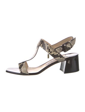 Jimmy Choo Leather Animal Print T-Strap Sandals