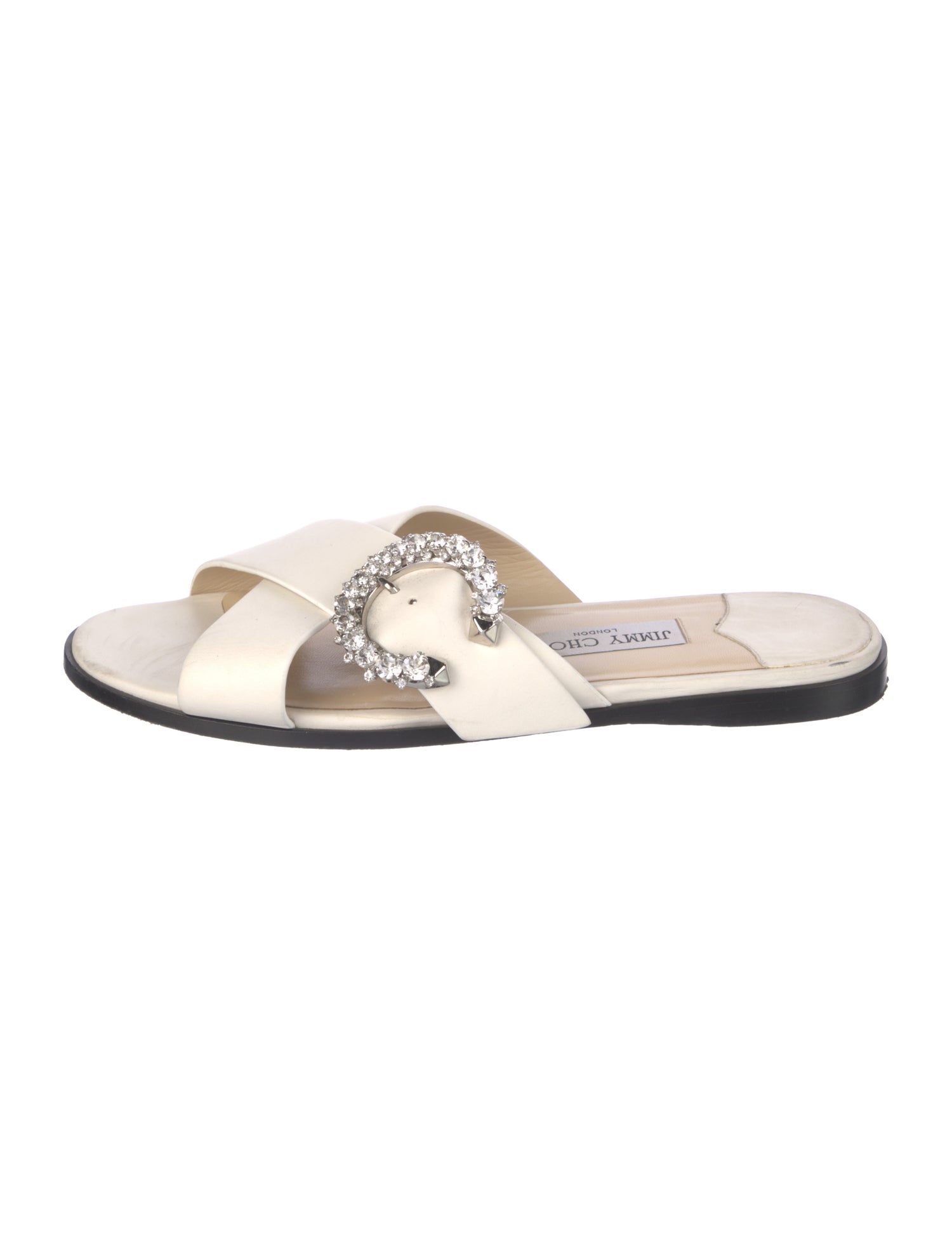 Jimmy Choo Leather Crystal Embellishments Slides
