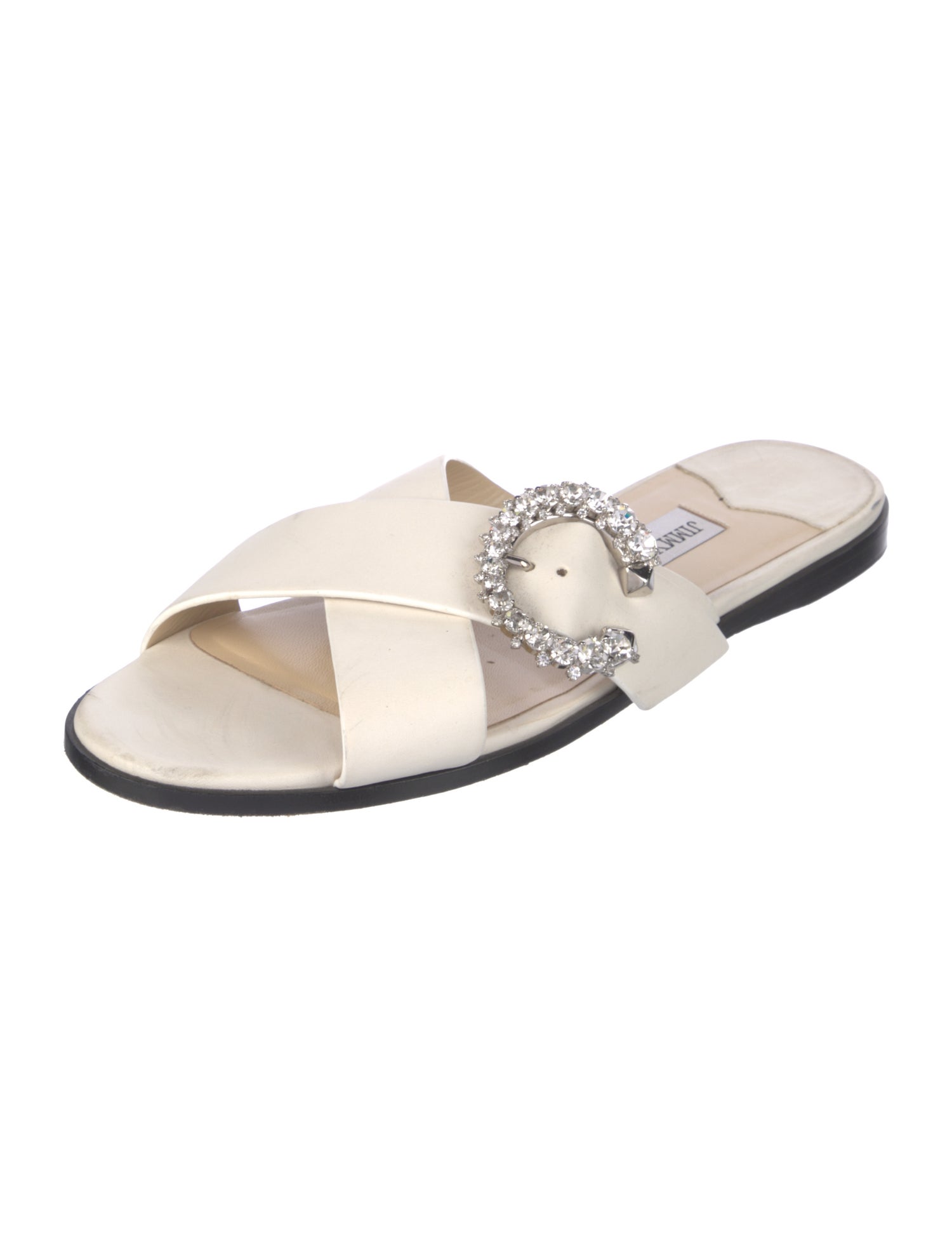 Jimmy Choo Leather Crystal Embellishments Slides