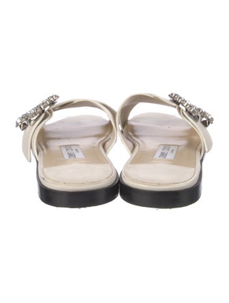 Jimmy Choo Leather Crystal Embellishments Slides